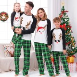 Christmas Matching Family Pajamas Antler With Christmas Hat Sunglasses Green Plaids Pajamas Set