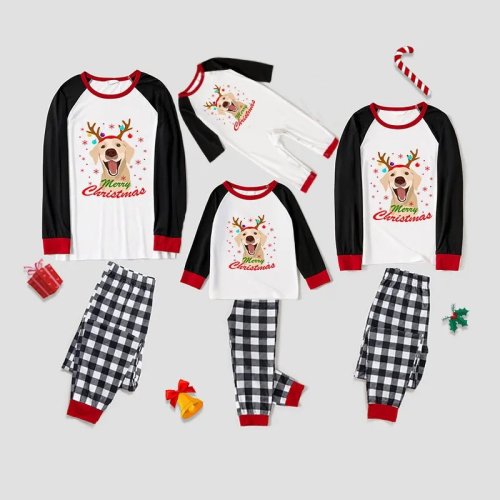 Christmas Matching Family Pajamas Labrador Antlers Merry Christmas White Pajamas Set