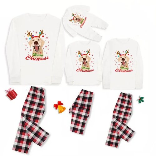 Christmas Matching Family Pajamas Labrador Antlers Merry Christmas White Pajamas Set