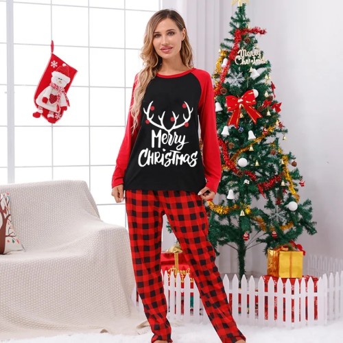 Christmas Matching Family Pajamas Merry Christmas Deer Antler Black And Red Pajamas Set