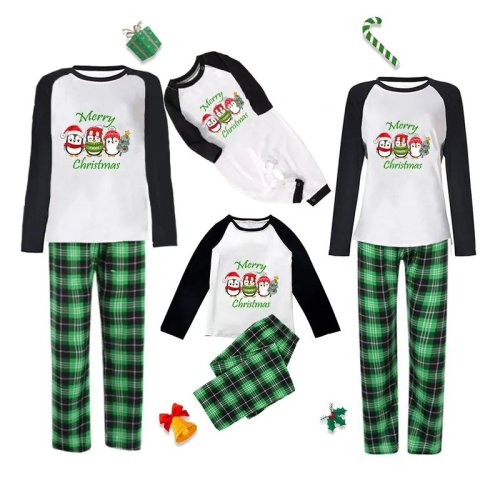 Christmas Matching Family Pajamas Three Penguins Merry Christmas Green Plaids Pajamas Set