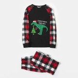 Christmas Matching Family Pajamas Dinosaur Christmas Tree Black Red Plaids Pajamas Set