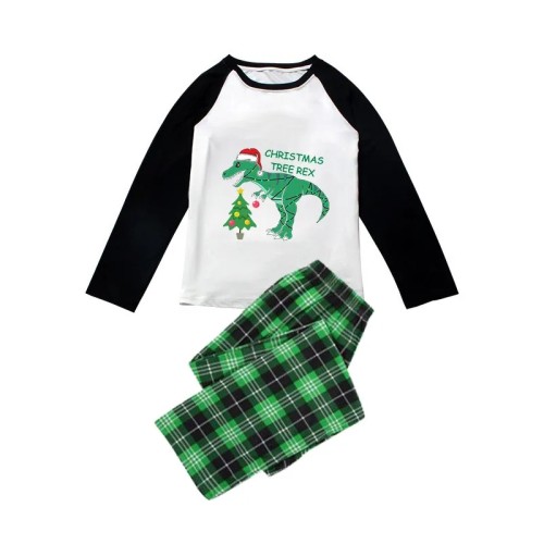 Christmas Matching Family Pajamas Dinosaur Christmas Tree Green Plaids Pajamas Set
