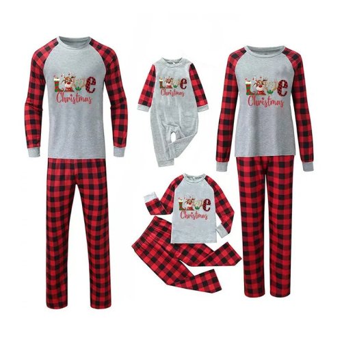 Christmas Matching Family Pajamas LOVE Deer Antler Gray Pajamas Set