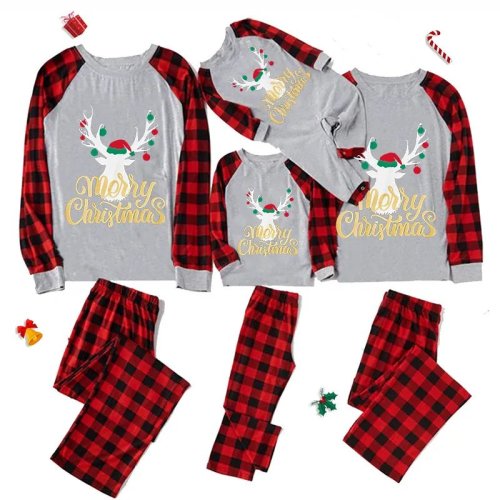 Christmas Matching Family Pajamas Neon Lamp Christmas Reindeer Antlers Pajamas Set