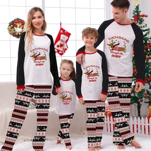 Christmas Matching Family Pajamas Dachshund Through The Snow Seamless Reindeer Pajamas Set