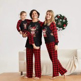 Christmas Family Matching Sleepwear Pajamas Sets Black Deers Plaid Snow Top and Red Pants