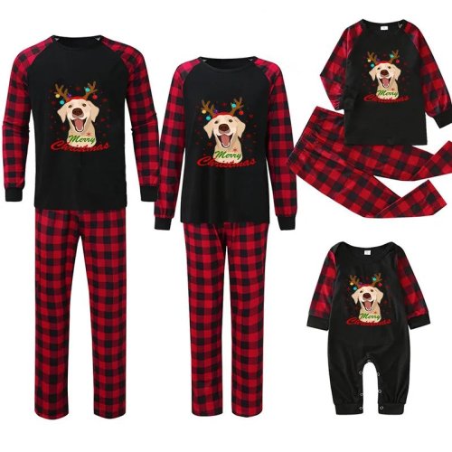 Christmas Matching Family Pajamas Labrador Antlers Merry Christmas Black Pajamas Set