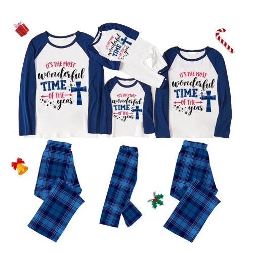 Christmas Matching Family Pajamas It's The Most Wonderful Time Of The Year Blue Pajamas Set