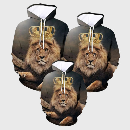 Family Matching Hoodie King Lion With Crown Hoodies