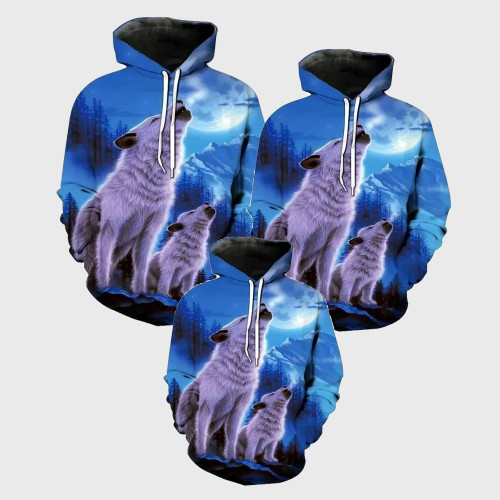 Family Matching Hoodie Mom And Cub Wolf Hoodie
