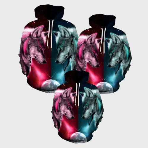 Family Matching Hoodie Double Wolves Print Hoodie