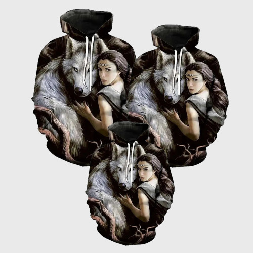 Family Matching Hoodie Girl And Wolf Hoodie