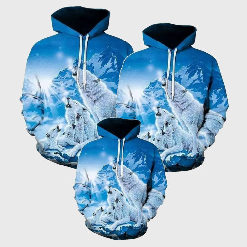 Family Matching Hoodie Blue Wolf Family Hoodie