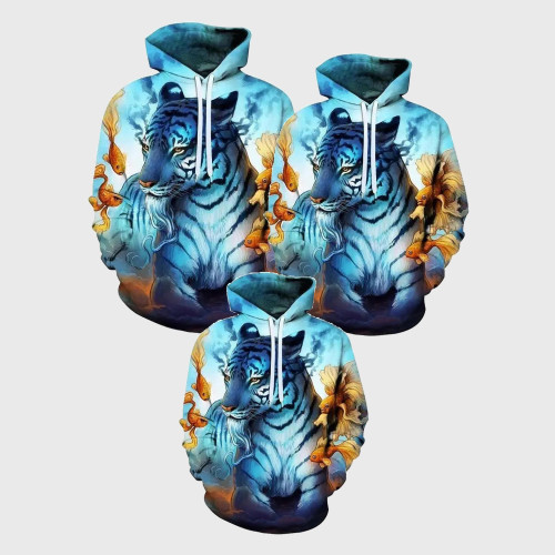 Family Matching Hoodie Blue Fish And Tiger Hoodie