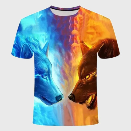 Family Matching T-shirt Fire Ice Wolf T-Shirt