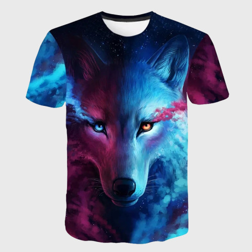 Family Matching T-shirt Blue Galaxy Wolf T-Shirt