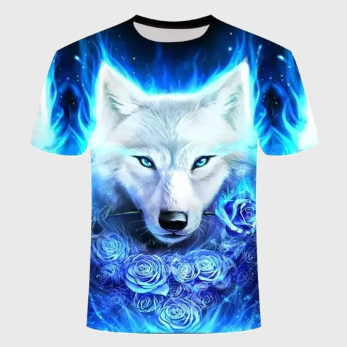 Family Matching T-shirt Blue Rose Wolf T-Shirt