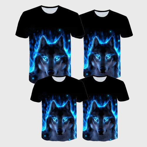 Family Matching T-shirt Blue Fire Wolf T-Shirt