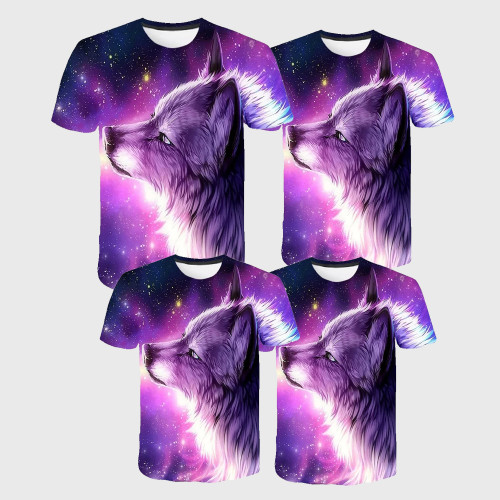 Family Matching T-shirt Purple Galaxy Wolf T-Shirt