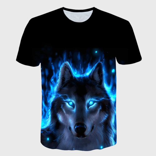 Family Matching T-shirt Blue Fire Wolf T-Shirt