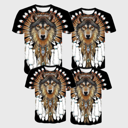 Family Matching T-shirt Tribal Wolf Print T-Shirt