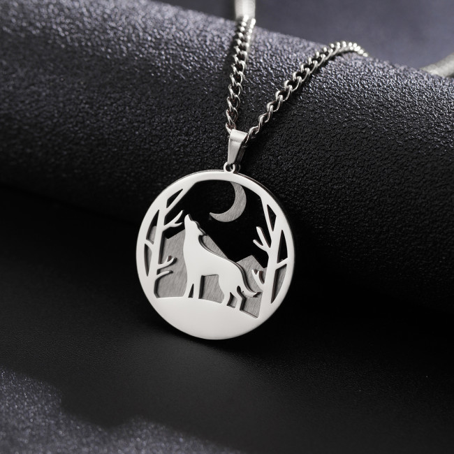 Wolf Howling At Moon Necklace