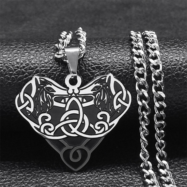 Celtic Double Wolf Love Necklace