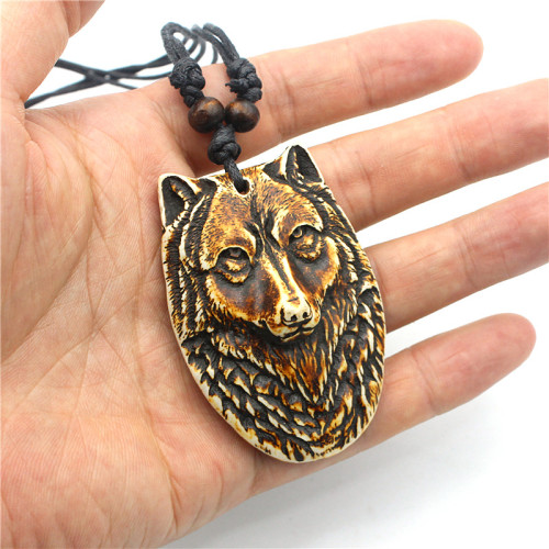 Resin Wolf Head Necklace