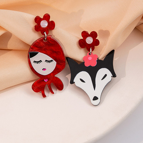 Wolf and Little Red Acrylic Earrings
