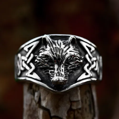 Celtic Wolf Head Ring
