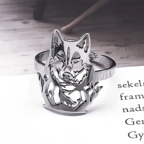 Adjustable Wolf Head Ring
