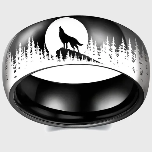 Wolf Howling At Moon Ring