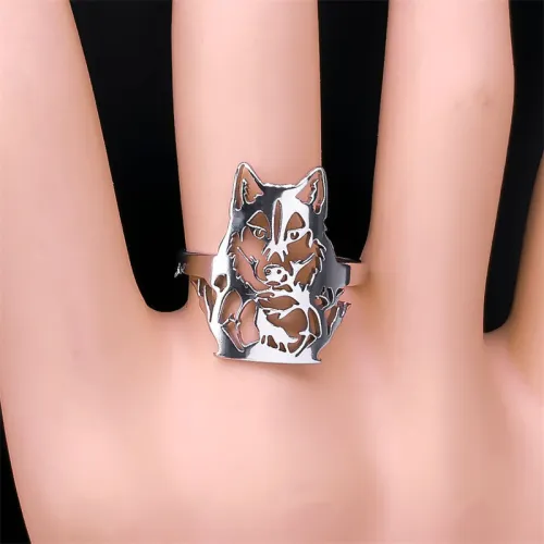 Adjustable Wolf Head Ring