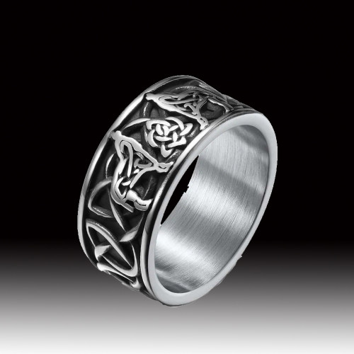 Celtic Double Wolf Ring