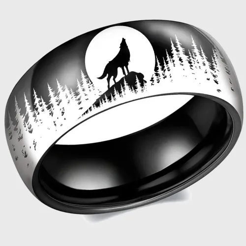 Wolf Howling At Moon Ring