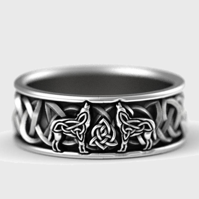 Celtic Double Wolf Ring