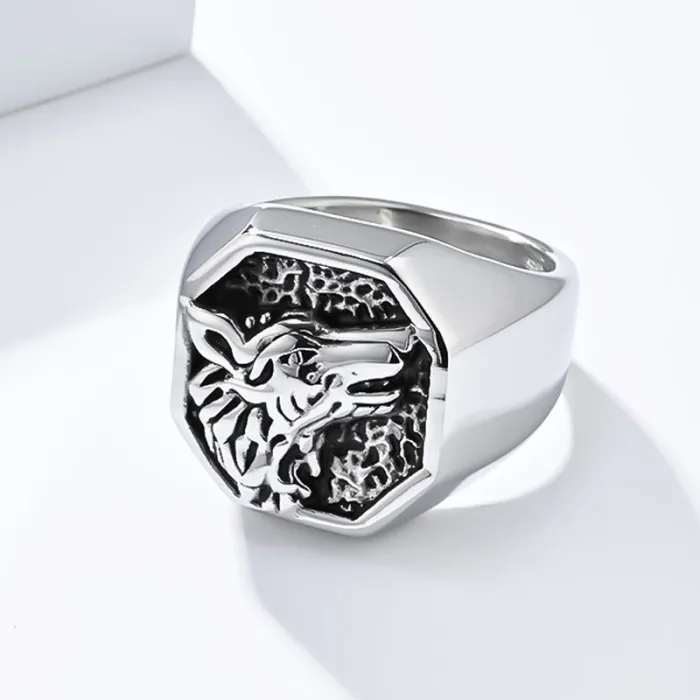 Silver Wolf Head Ring