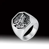 Silver Wolf Head Ring