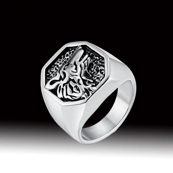 Silver Wolf Head Ring