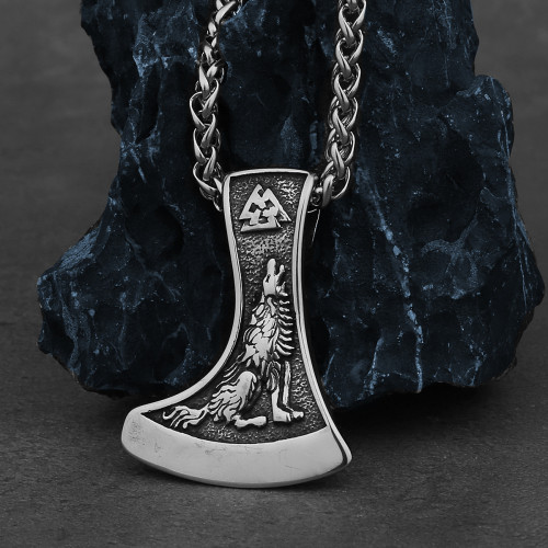 Howling Wolf Axe Necklace
