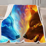 Fire Ice Wolf Blanket