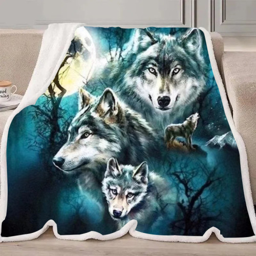 Three Wolves Moon Blanket