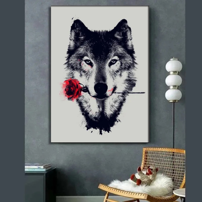 Rose Wolf Painting Art