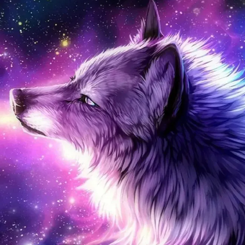 Purple Galaxy Wolf Tapestry