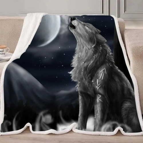 Wolf Howling Moon Blanket