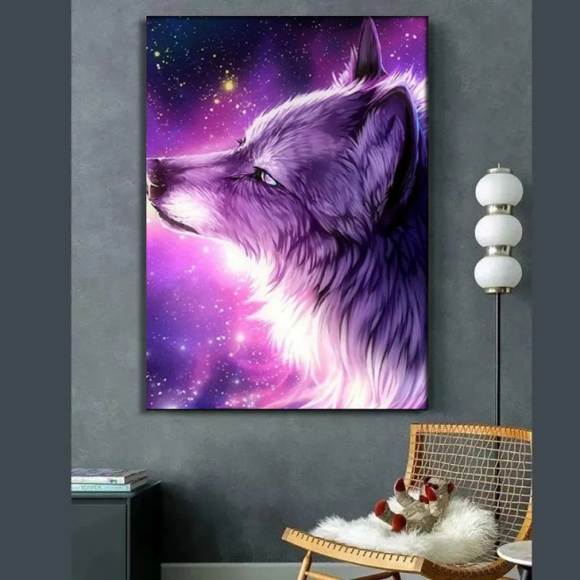 Purple Galaxy Wolf Painting Art