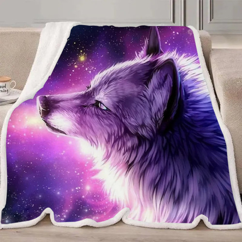 Purple Galaxy Wolf Blanket