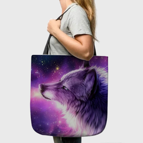 Purple Galaxy Wolf Tote Bag