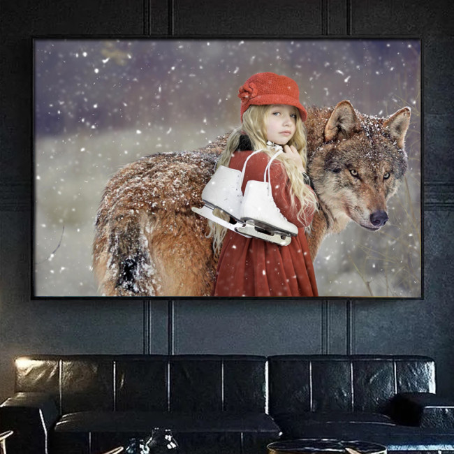 Wolf And Girl Painting Art